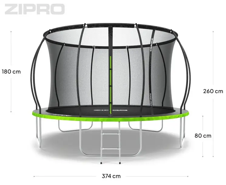 Батут із внутрішньою сіткою Zipro Jump Pro Premium 12 футів 374 см чорно-зелений (5907783039454) - фото 6