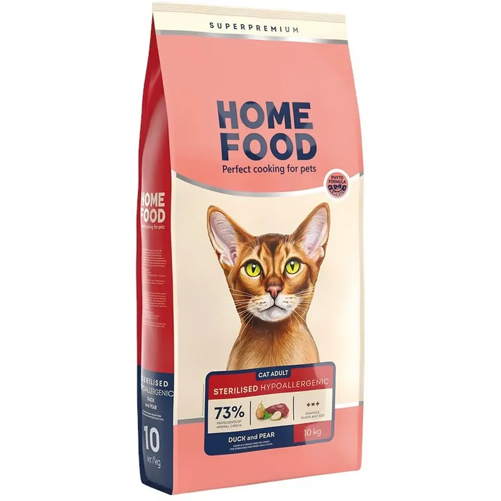Сухий корм для стерилізованих кішок і кастрованих котів Home Food Adult з качиним філе та грушею 10 кг