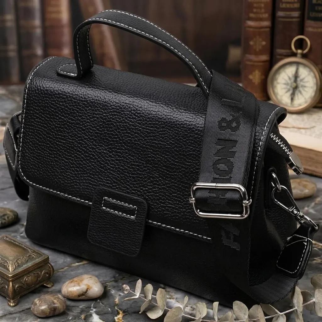 Сумка сетчел у класичному кольорі для жінок з натуральної шкіри Vintage 22291 чорна - фото 9