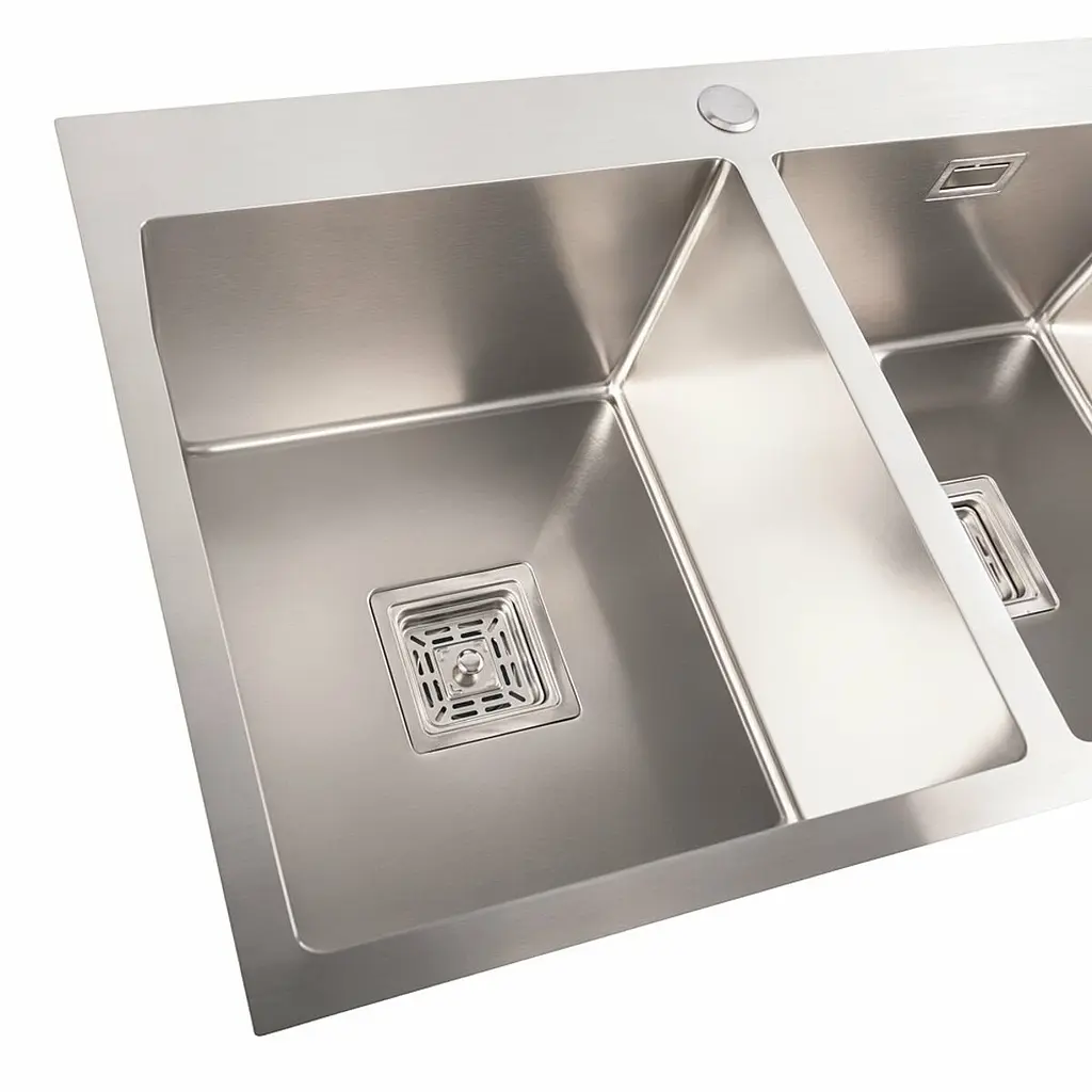 Кухонна мийка нержавійка Platinum Handmade HDB 78x48 на дві чаші (квадратний сифон,3.0/1.0), Нержавіюча сталь - фото 5