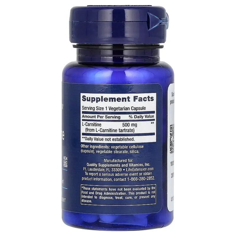 Жироспалювач L-Carnitine 500 mg, 30 вегакапсул Life Extension vit0004435 - фото 2