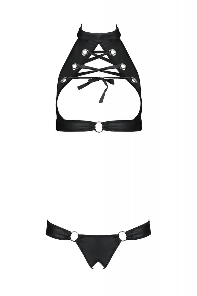 Комплект из экокожи Passion Malwia Set with Open Bra black 4XL/5XL - фото 3