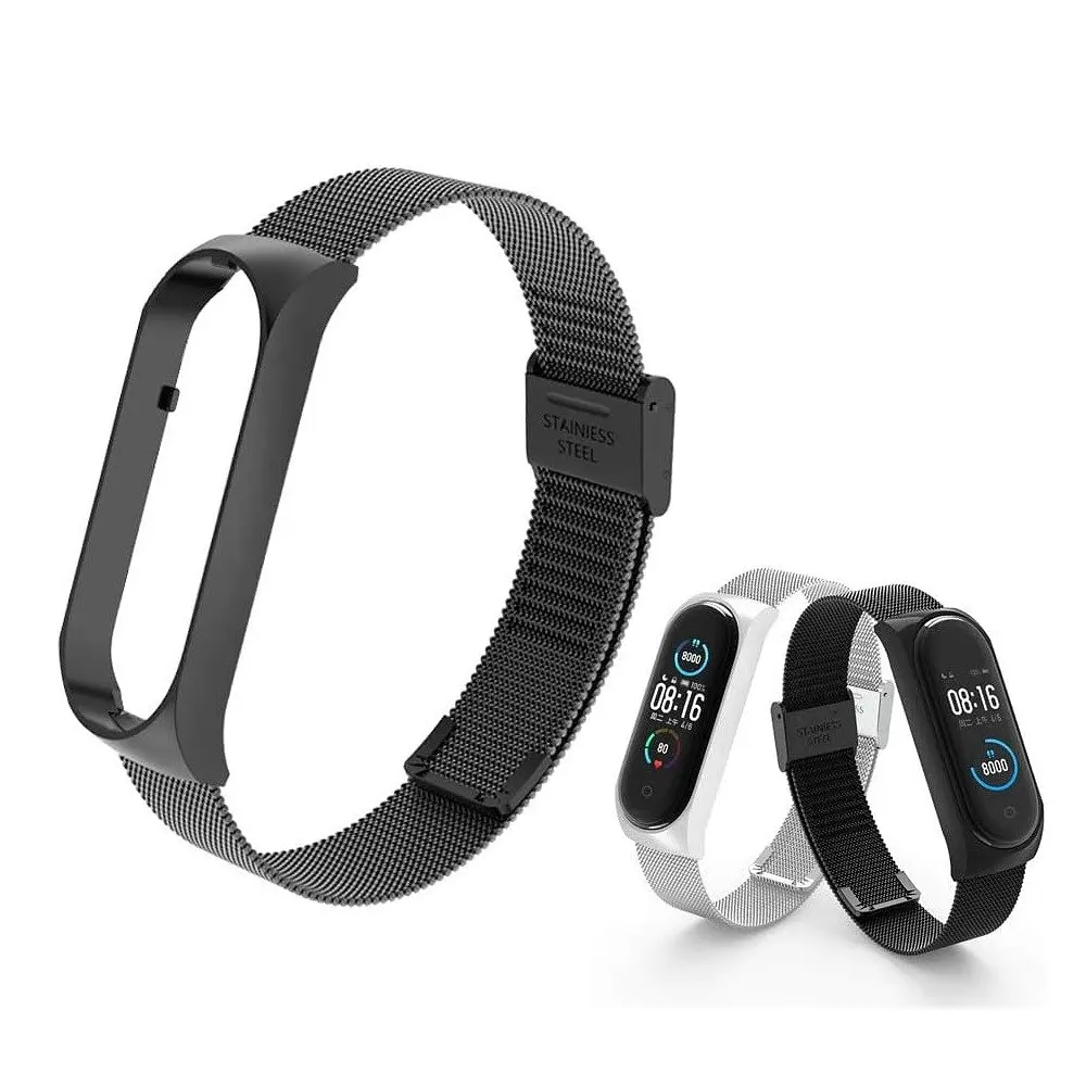 Ремешок для фитнес-браслета MiJobs для Xiaomi Mi Band 8 и 9 Mesh design металлический с застежкой черный - фото 3