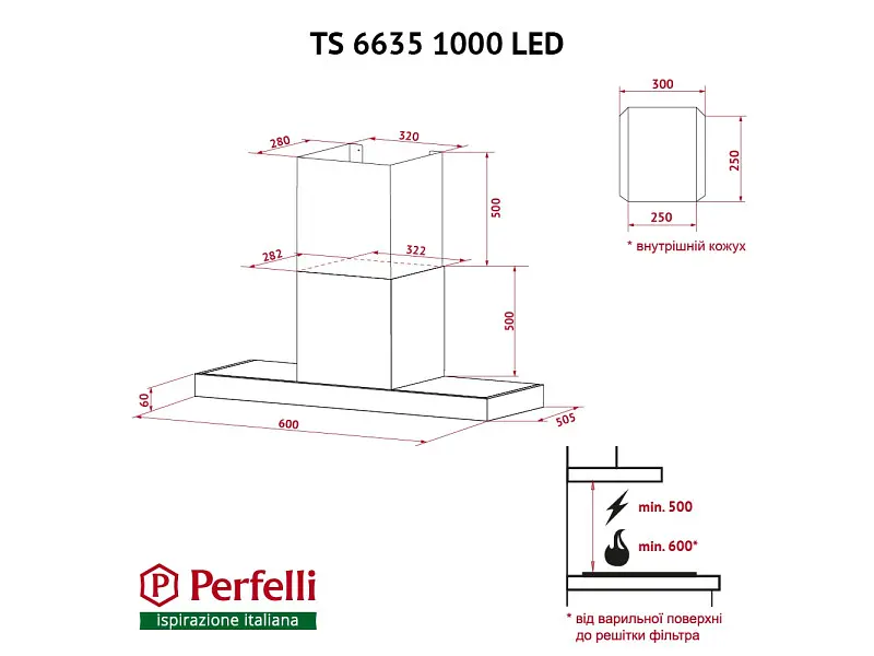 Витяжка Perfelli TS 6635 I/BL 1000 LED - фото 12