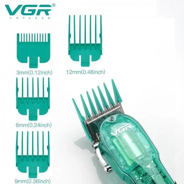 Професійна машинка для стрижки V-660 Professional Clipper Transparent Green • Акумуляторна машинка для волосся VGR V-660 - фото 4