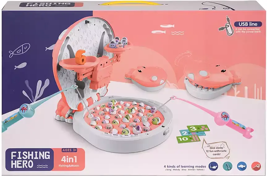 Рыбалка Бегемот, звук на английском, подсветка, 44 рыбки, 2 удочки, 156-8C (в ассортименте) - фото 7