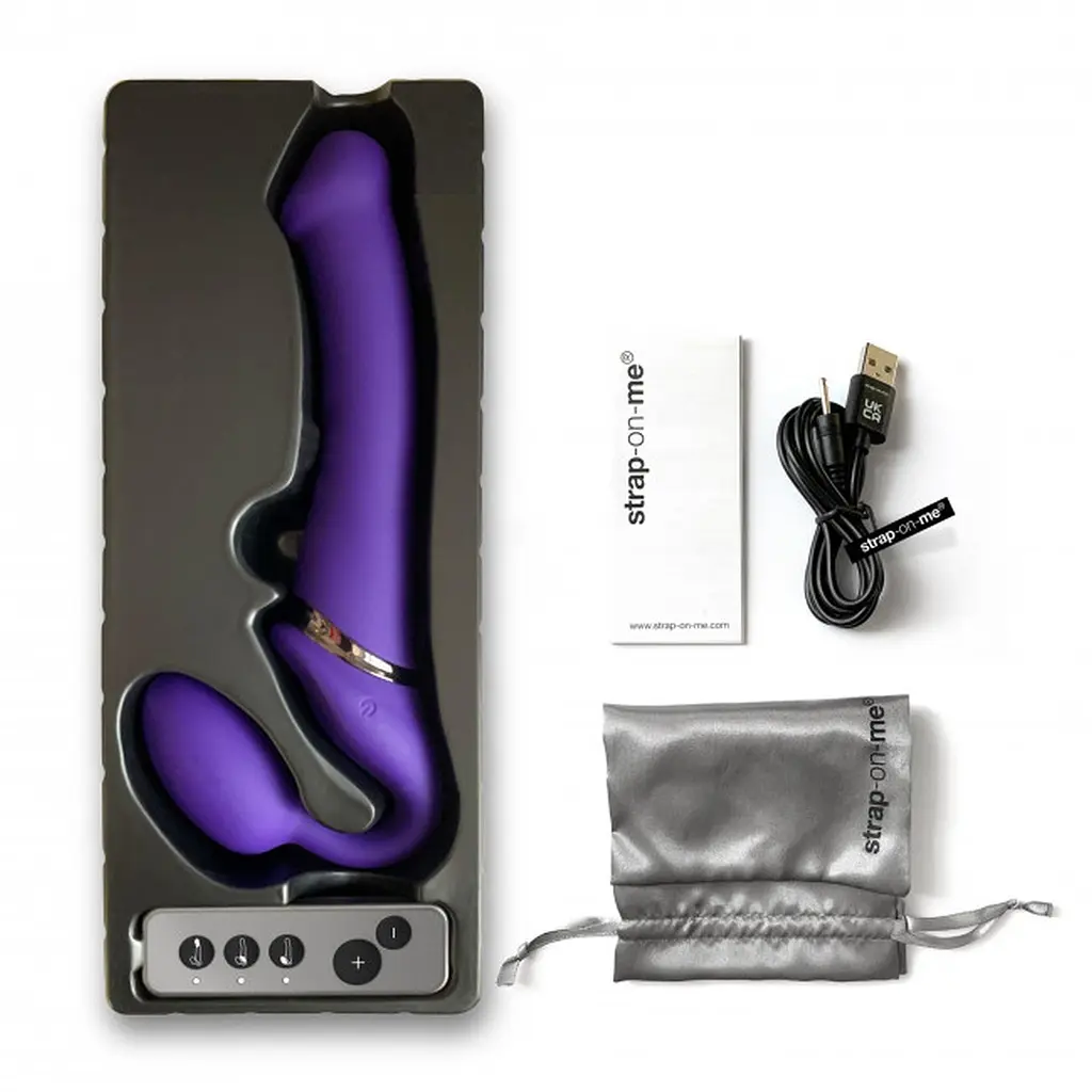 Безремневий вібруючий страпон Strap-On-Me M, 15.6 см (фіолетовий) - фото 10