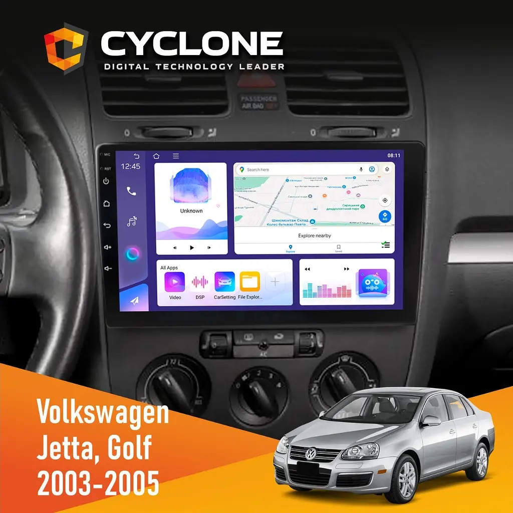 Штатна магнітола Volkswagen Golf 2003-2008 Cyclone C10-011 4x64, DSP Cyclone (НФ-00005327)