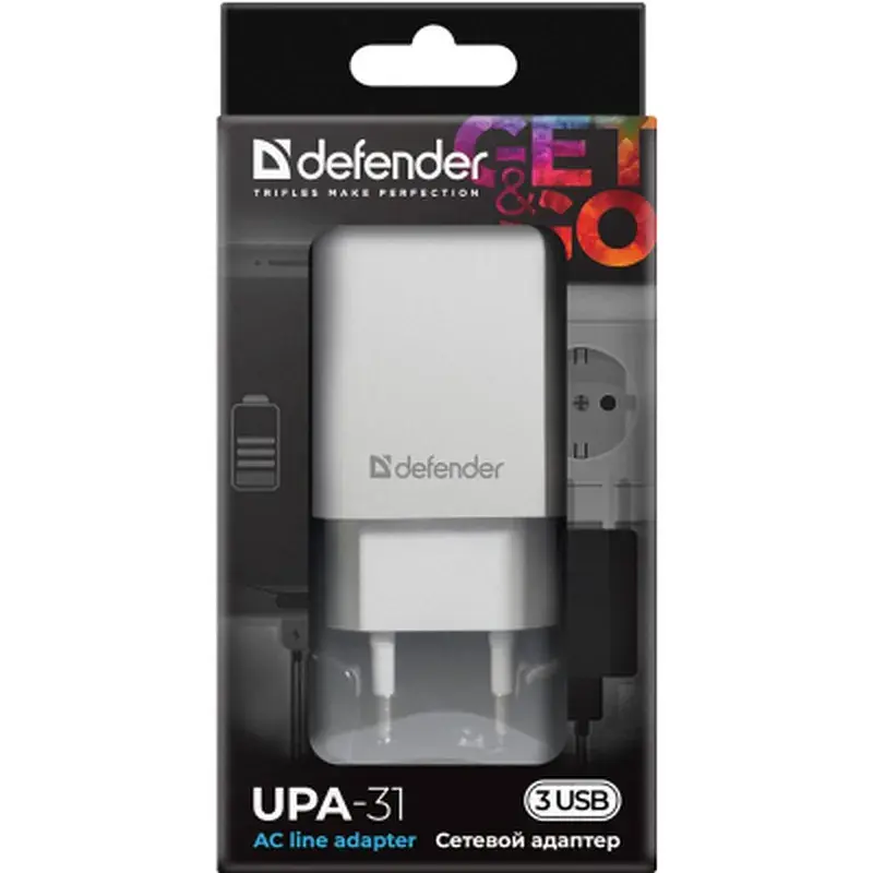 Зарядний пристрій Defender UPA-31 white, 3xUSB, 5V / 3.1A (83587) - фото 5