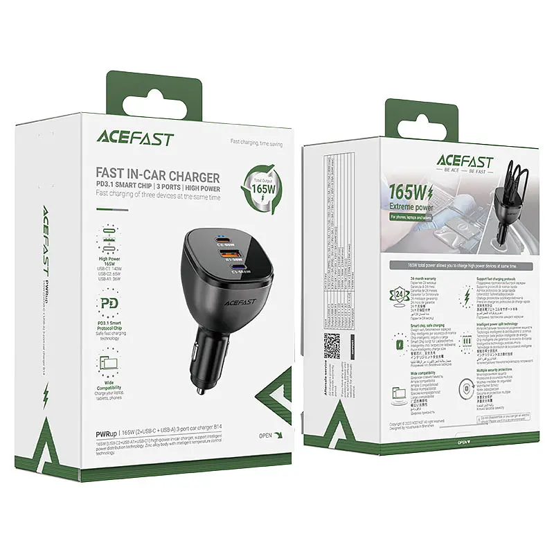 Автомобільний зарядний пристрій Acefast B14 165W (2*USB-C+USB-A) 3-port car charger Black (6974316282938) - фото 2