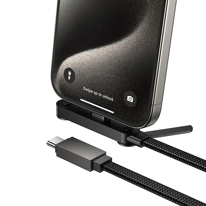 Дата кабель Hoco U150 Exquisite side plug and stand Type-C to Type-C 60W (1.2m) Black - фото 6