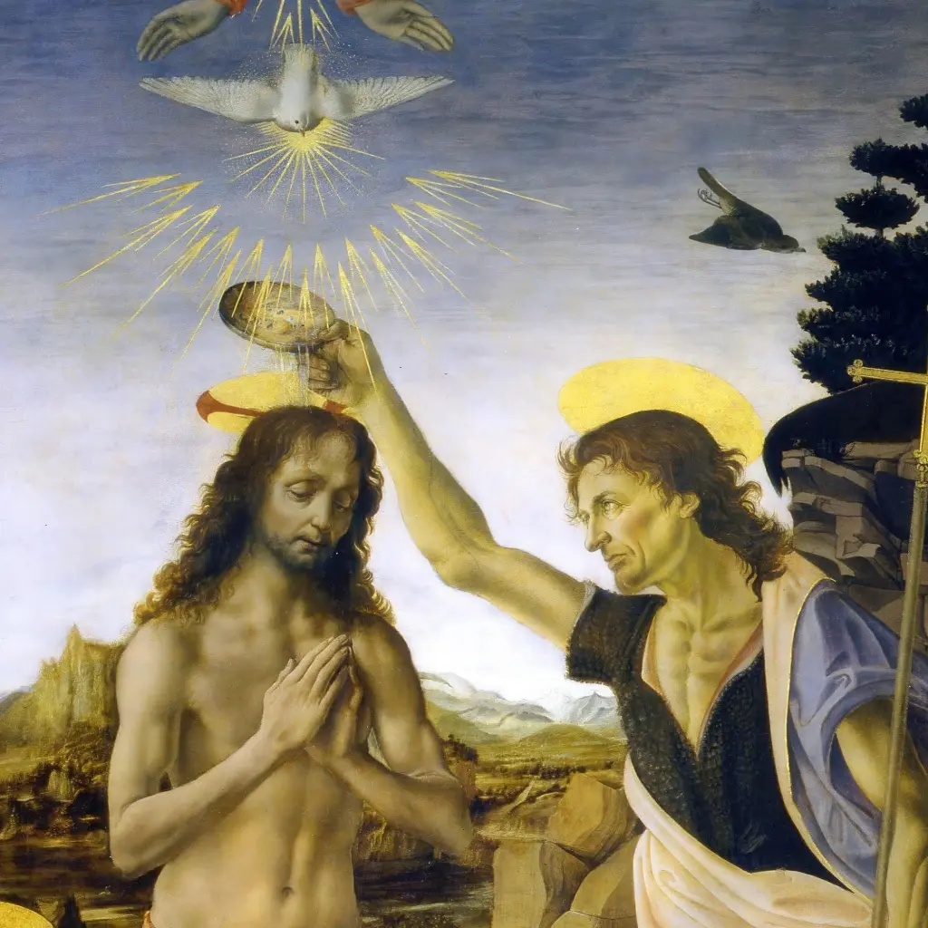 Інтер'єрна картина Хрещення Христа, Андреа дель Верроккйо, Andrea del Verrocchio, Baptism of Christ, релігійний декор, 60×50 см (id6959) - фото 5