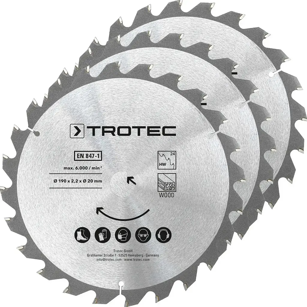 Набір дисків пиляльних Trotec для циркулярної пили 190 х 20 х 2.2 HW24 Wood 3 шт.