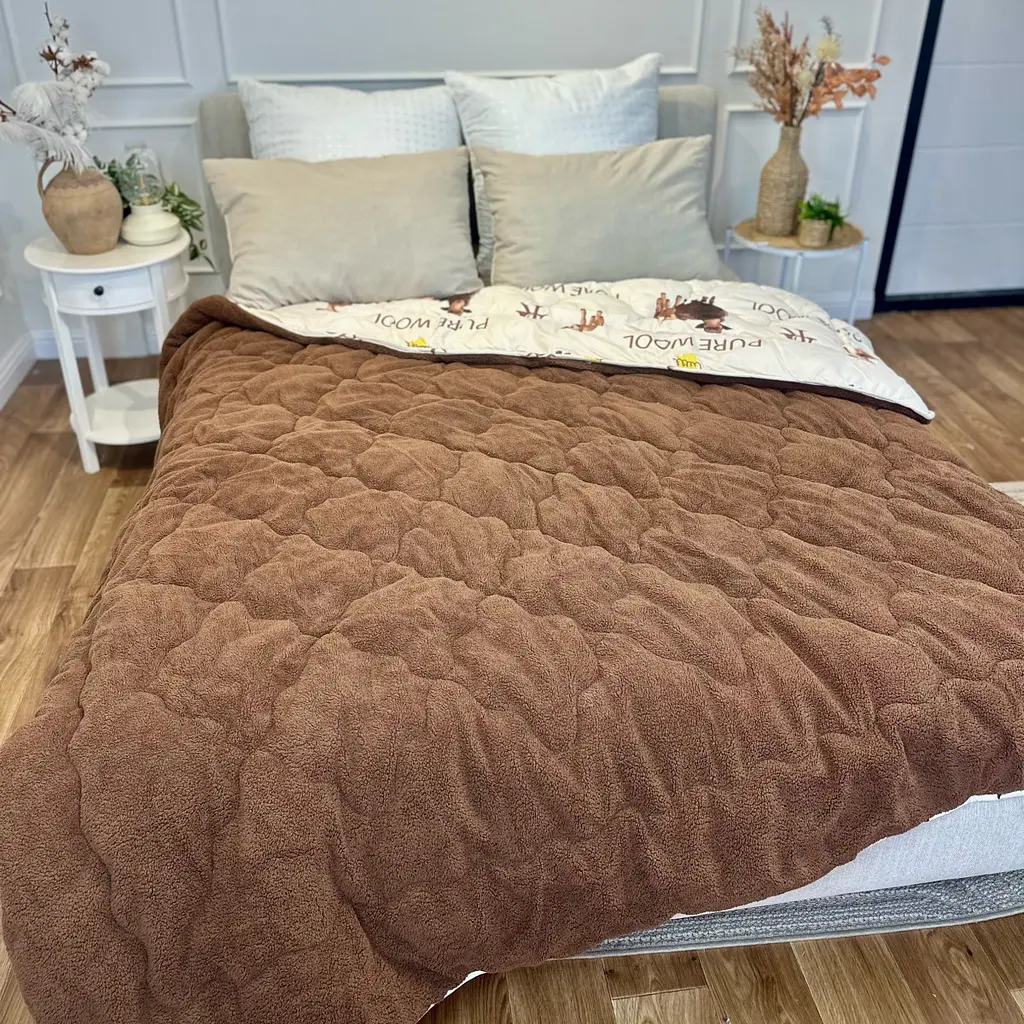 Ковдра євро відкрита двостороння з вовни Arda Pure Wool 21447 195х215 см шоколадне - фото 6