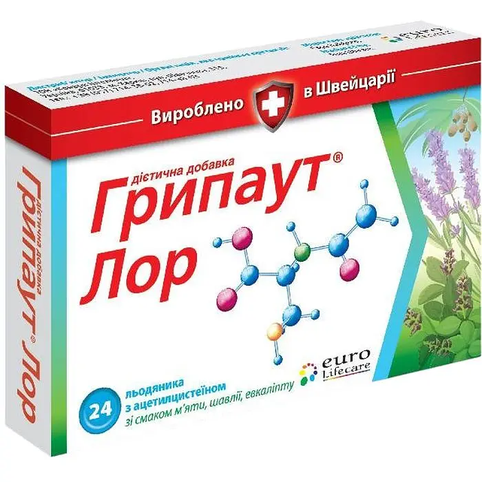 Льодяники для порожнини рота Euro Lifecare Грипаут Лор 24 льодяники в блістерах (4834001) - фото 2