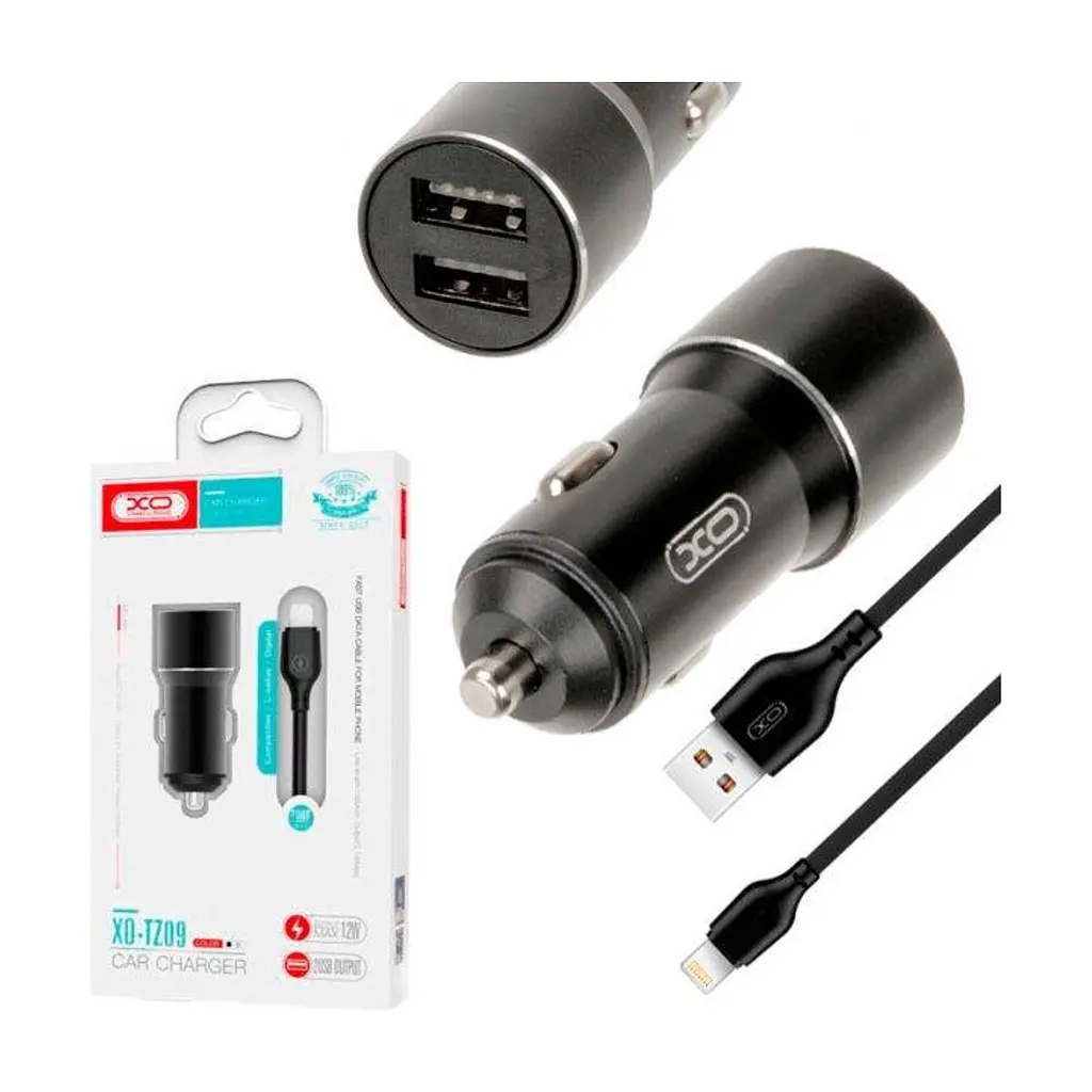 Зарядний пристрій XO TZ09 2.4A/2 USB + cable lightning Black (XO-TZ09L-BK) - фото 2