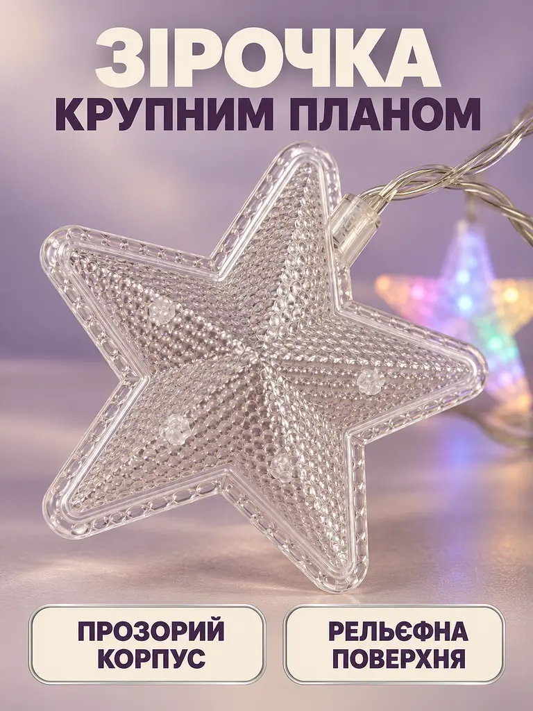 Гірлянда-штора LED Зірочки 3 м різнобарвна від мережі для вікна арки та новорічного декору (52836211) - фото 4
