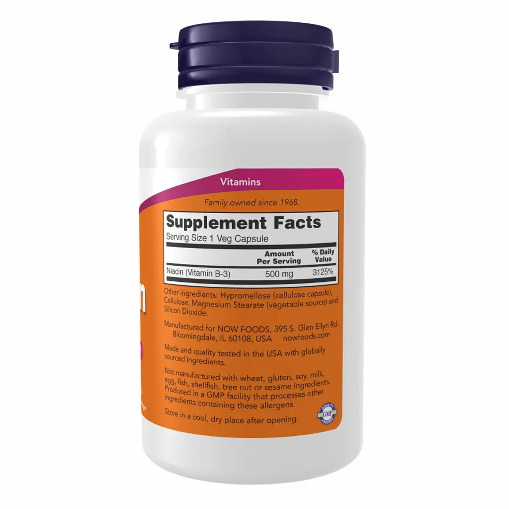 Вітамін B3 Now Foods Niacin 500 мг 100 веганських капсул - фото 2