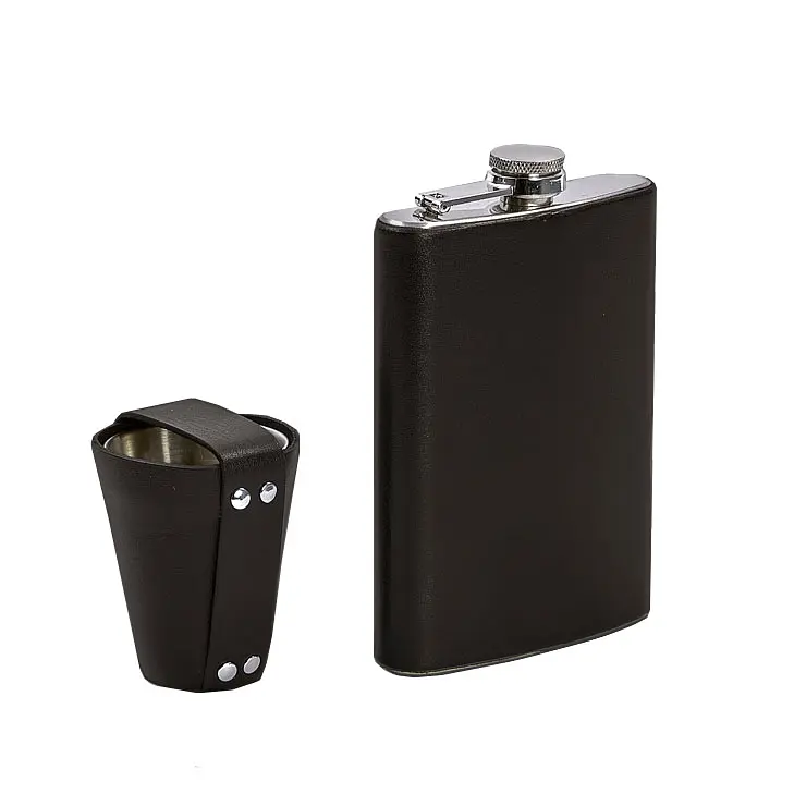 Набор с флягой и рюмками в кожаном чехле темно-коричневый. - фото 5