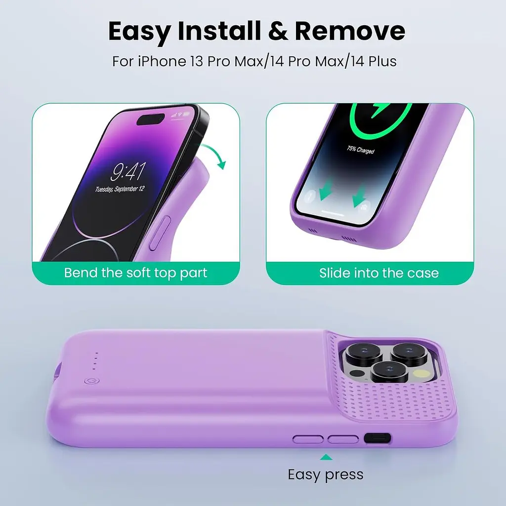 Чохол із зарядним для iPhone 14Plus/14Pro Max/13Pro Max, потужний портативний захисний чохол для зарядки ємністю 8600 мАг - фото 5