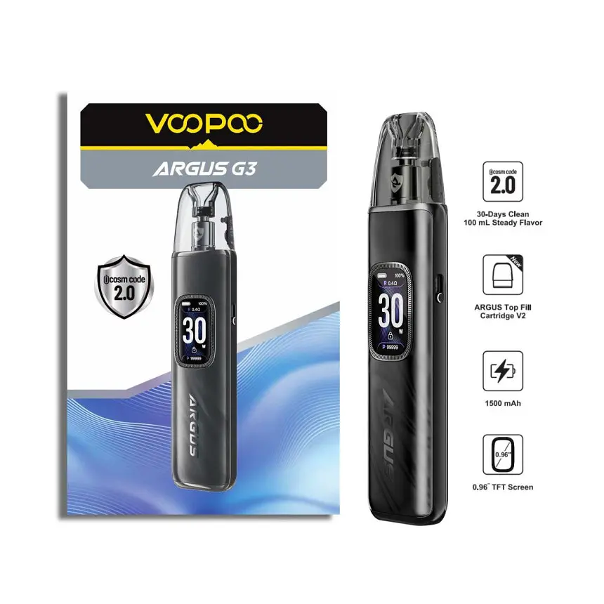 Под-система VooPoo Argus G3 30W Pod 1500 mAh 3ml електронна сигарета Kit Midnight Black (18810) - фото 2