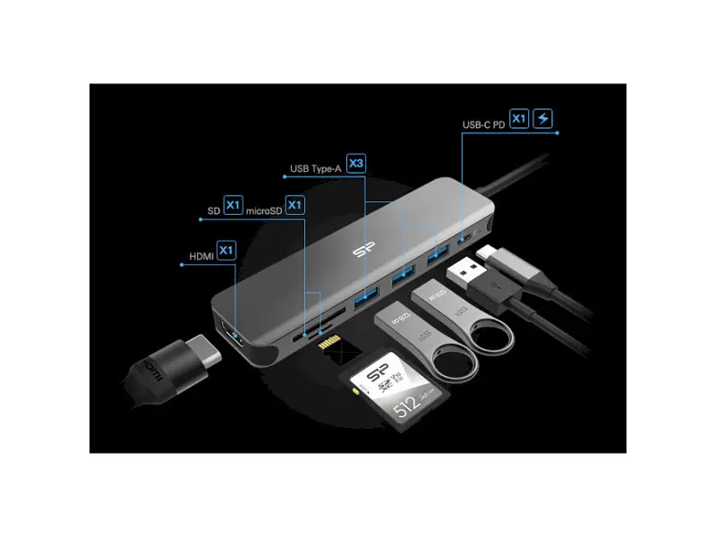 Док-станція Silicon Power SU20 7 in 1 HDMI USB-C PD 60W (SPU3C07DOCSU200G) - фото 4