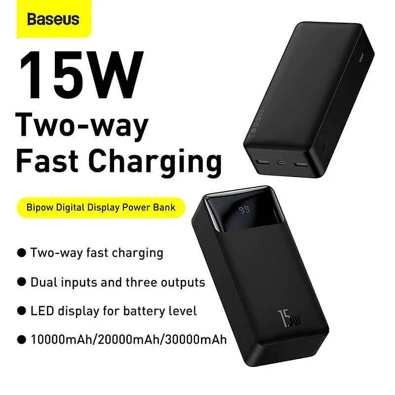 Внешний аккумулятор Baseus Bipow Digital Display 30000 mAh 15w (PPDML-K01) черный - фото 6
