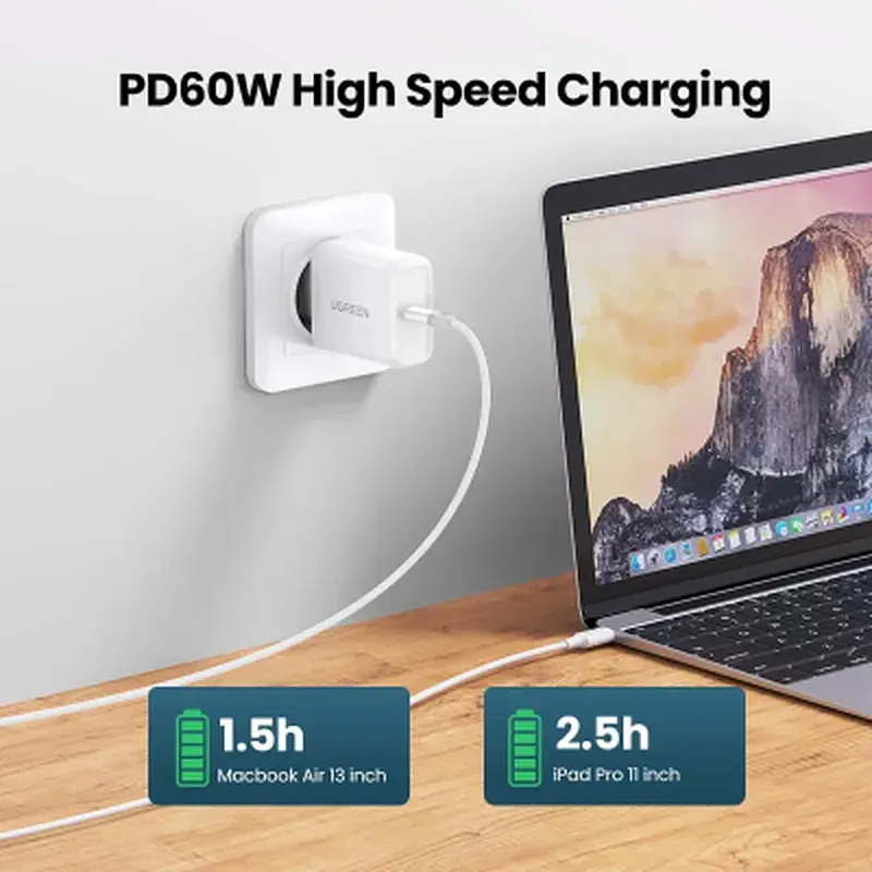 Дата кабель USB-C to USB-C 0.5m 3A 60W US264 white Ugreen (60517) - фото 4