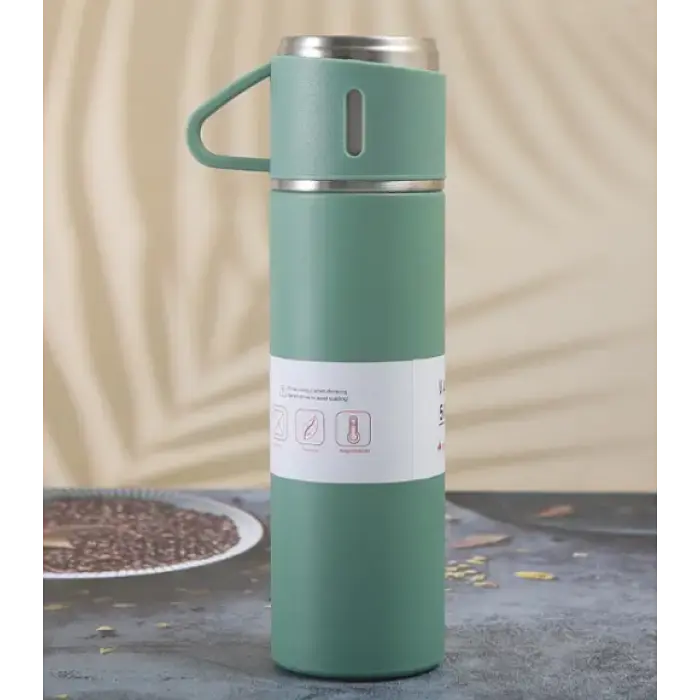 Подарунковий набір Vacuum Flask SET вакуумний термос із неіржавкої сталі 3 чашки Матово Зелений - фото 3
