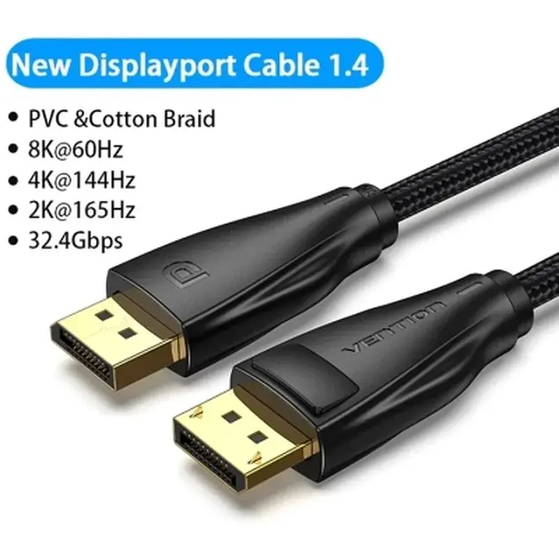 Кабель мультимедійний DisplayPort M to DisplayPort M 1.0m 8K60Hz black Vention (HCCBF) - фото 2