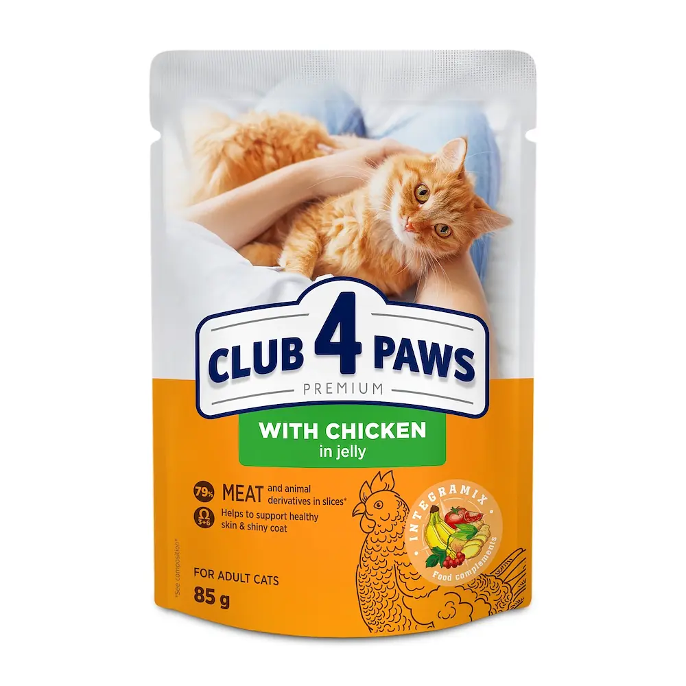 Вологий корм для котів Club 4 Paws з куркою у желе 85 г B5622601
