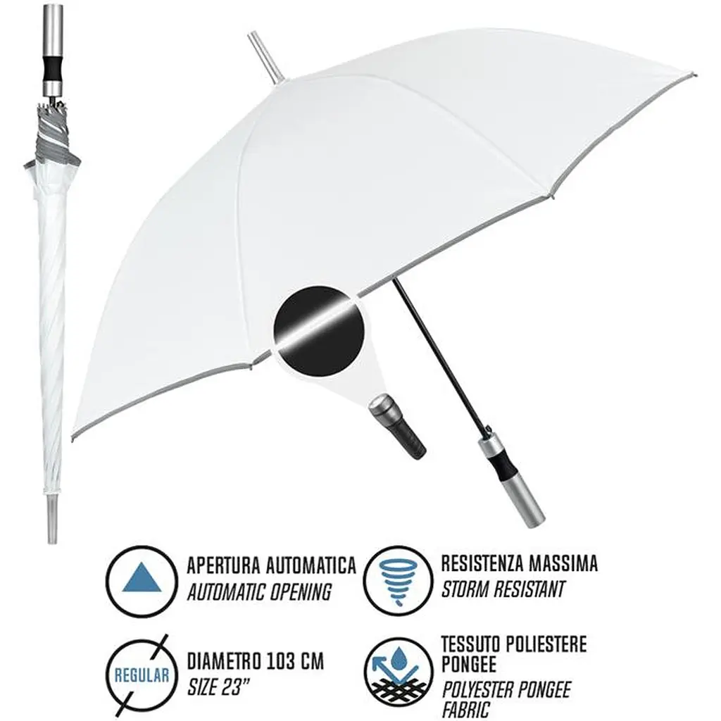 Зонтик-трость Perletti Reflecting с системой антивитер белый (P96014-04) - фото 7