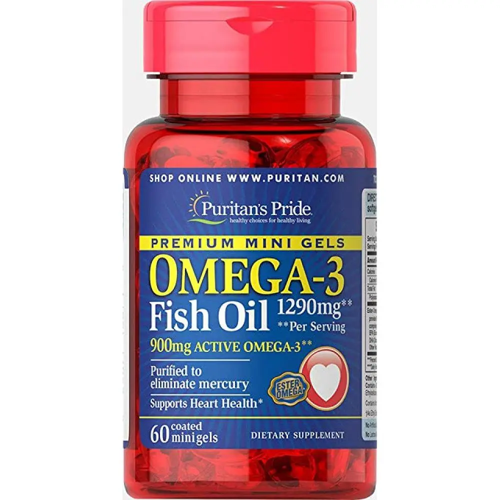 Омега-3 Puritans Pride Fish Oil Mini Gels 1290 мг (900 мг Active Omega-3) 60 softgels
