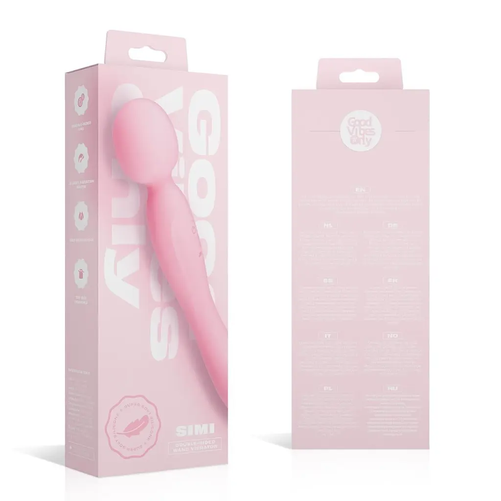 Двосторонній масажер-вібратор Good Vibes Only - SIMI Double-Sided Wand Vibrator Soft Silicone - Pink - фото 10