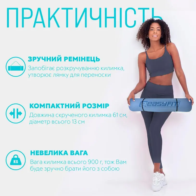 Килимок для йоги та фітнесу EasyFit TPE+TC 6 мм двошаровий, блакитний-синій + Чохол (EF-1924s-LBBL) - фото 2