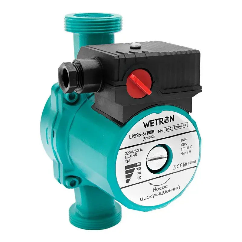 Насос циркуляційний 100Вт Hmax 6м Qmax 50л/хв Ø1½" 180мм Ø1 WETRON LPS25-6/180G (774332) - фото 2