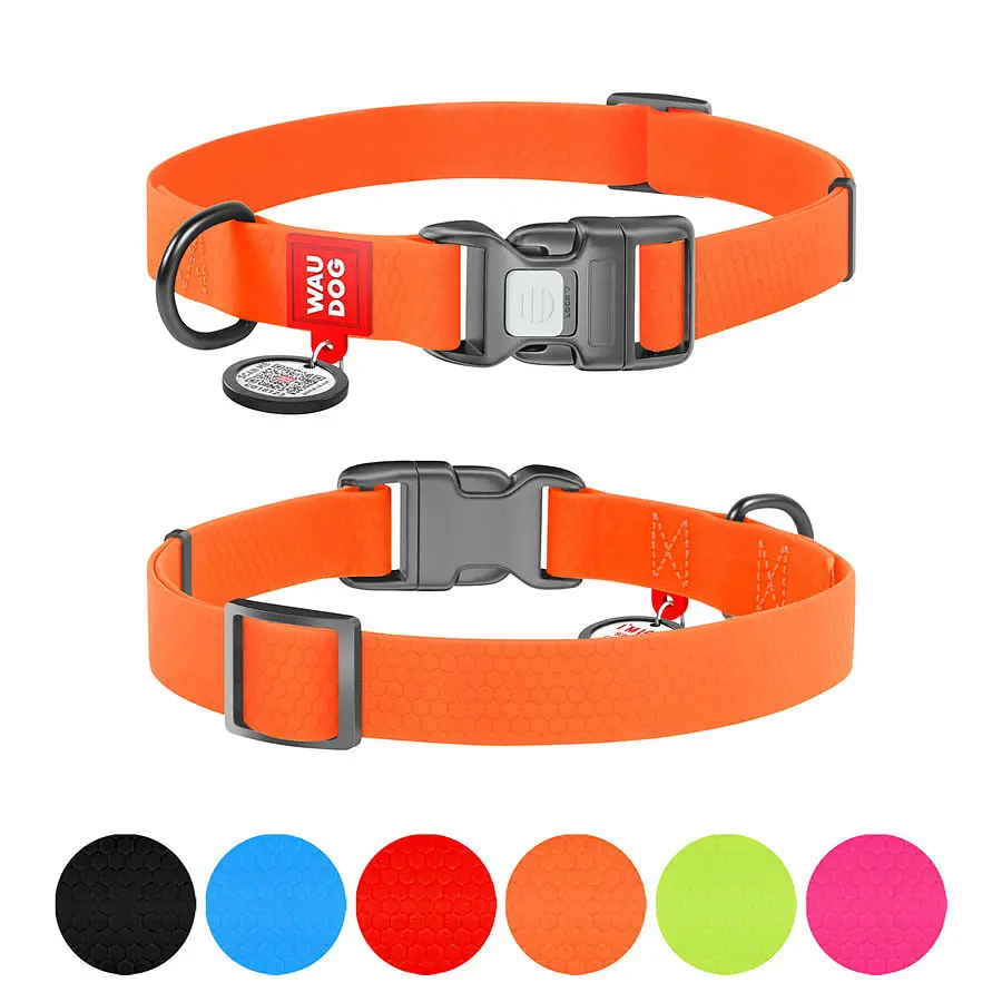 Нашийник для собак водостійкий Waudog Waterproof з QR-паспортом пластикова пряжка-фастекс Ш 25 мм Д 38-58 см помаранчевий - фото 2