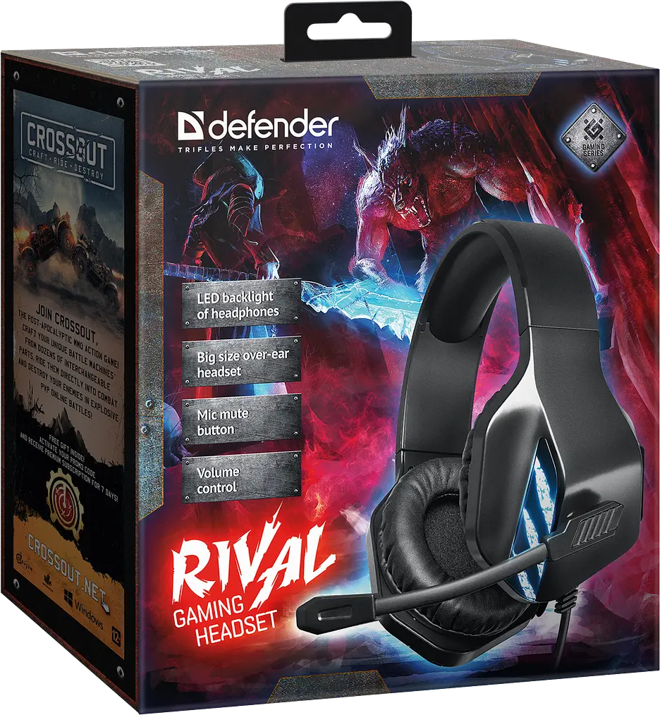 Ігрові навушники Defender Rival 2.2м з мікрофоном та підсвічуванням (Чорний) - фото 6