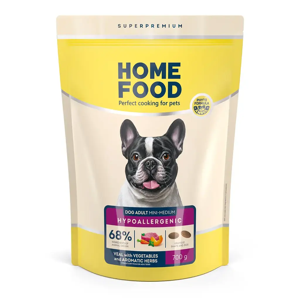 Гіпоалергенний сухий корм для собак малих і середніх порід Home Food з телятиною, овочами та травами, 700 г