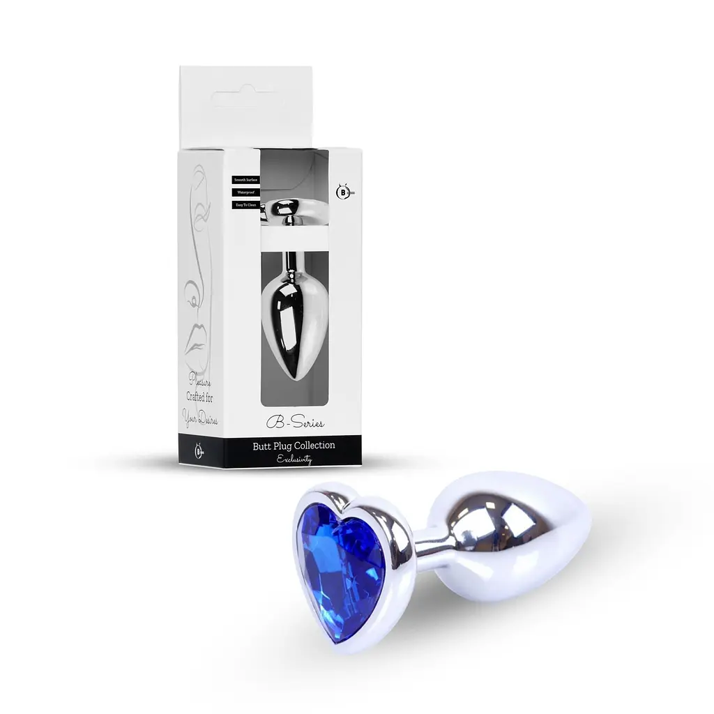 Анальна пробка B - Series HeavyFun Jewellery Silver Heart, 7 см (синій) - фото 7