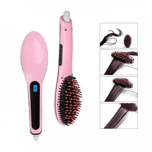 Електрична щітка-випрямляч Fast Hair Straightener HQT-906 Фен-щітка для випрямлення та укладки волосся з LED дисплеєм та - фото 4