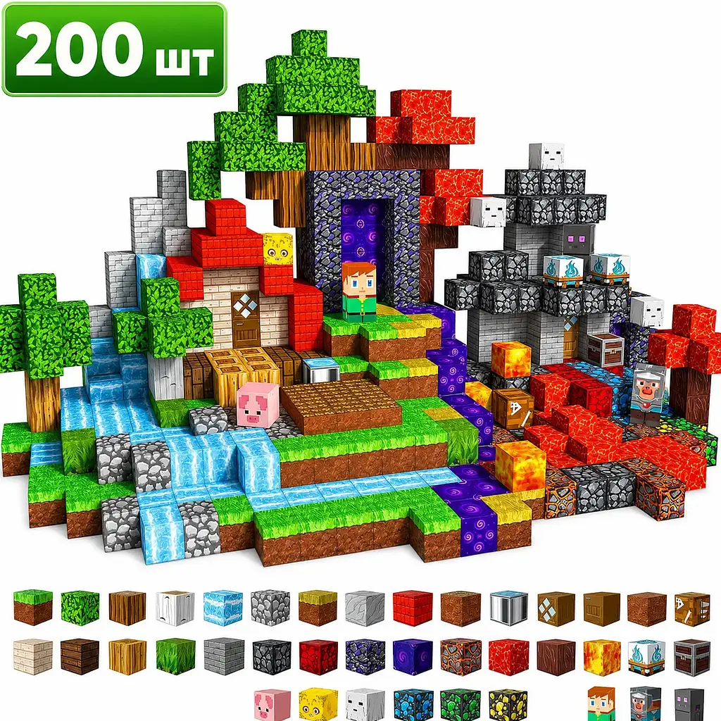 Магнітний конструктор Minecraft 200 шт по грі Майнкрафт Фортеця Mk001022.2 - фото 4