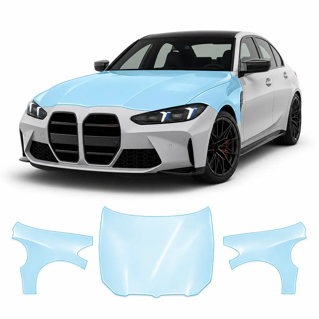Антигравійна захисна бронеплівка за лекалами для BMW M3 G80 facelift 2024- капот і передні крила