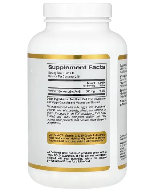 Вітамін С Gold Vitamin C 500 mg 240 капсул California Gold Nutrition vit0006268 - фото 2