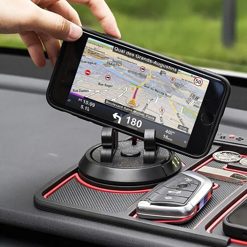 Протиковзкий килимок в машину на торпеду з тримачем телефону універсальний антиковзний з авто візитницею UKC чорно-червоний - фото 5