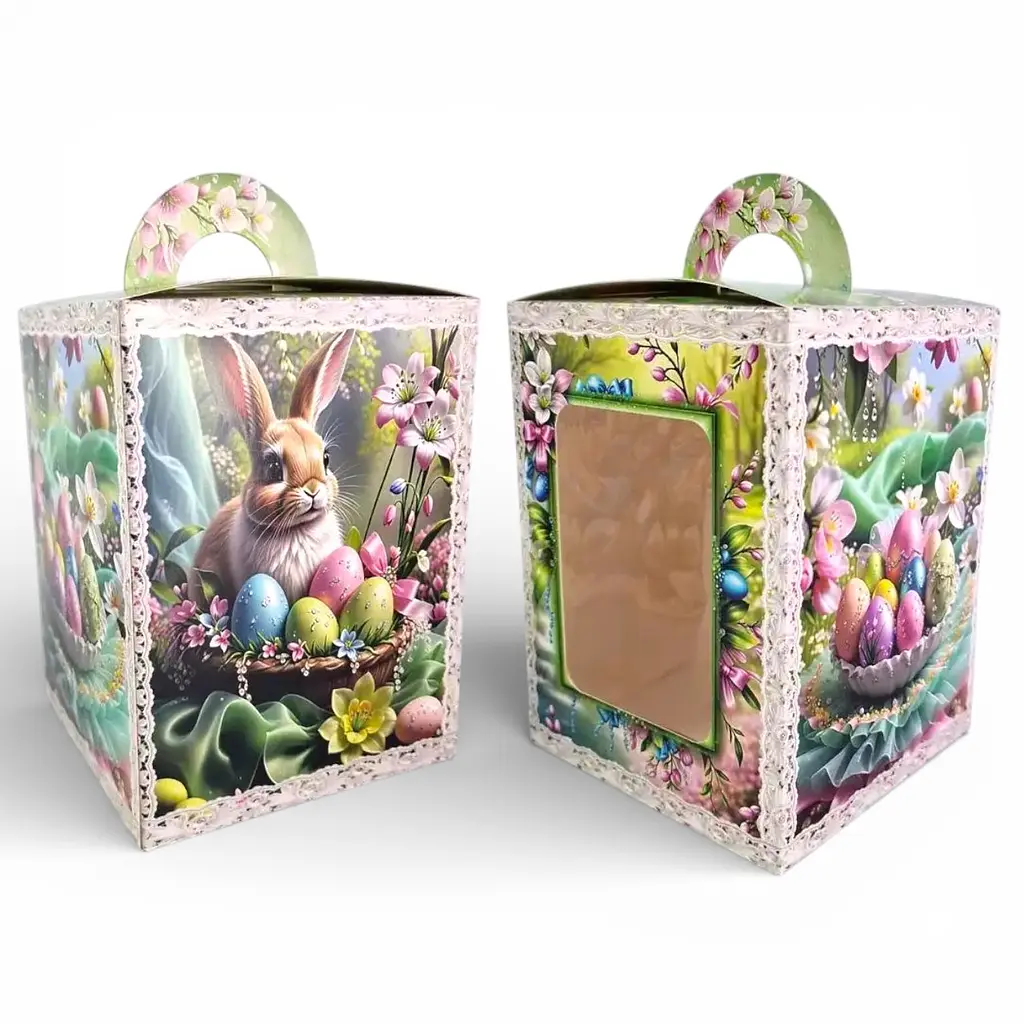 Коробка для великодньої паски подарункова 400 г з віконцем і ручкою 14×14×18.7 см - фото 2