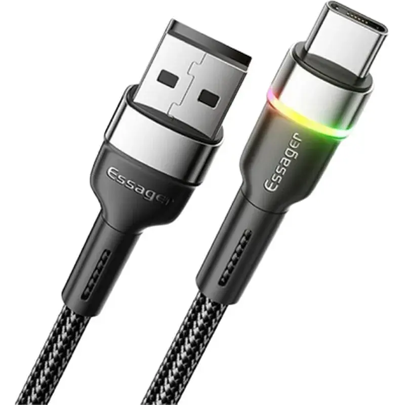 Дата кабель USB 2.0 AM to USB-C 1.0m 3A LED black Essager (EXCT-XCD01) - фото 2