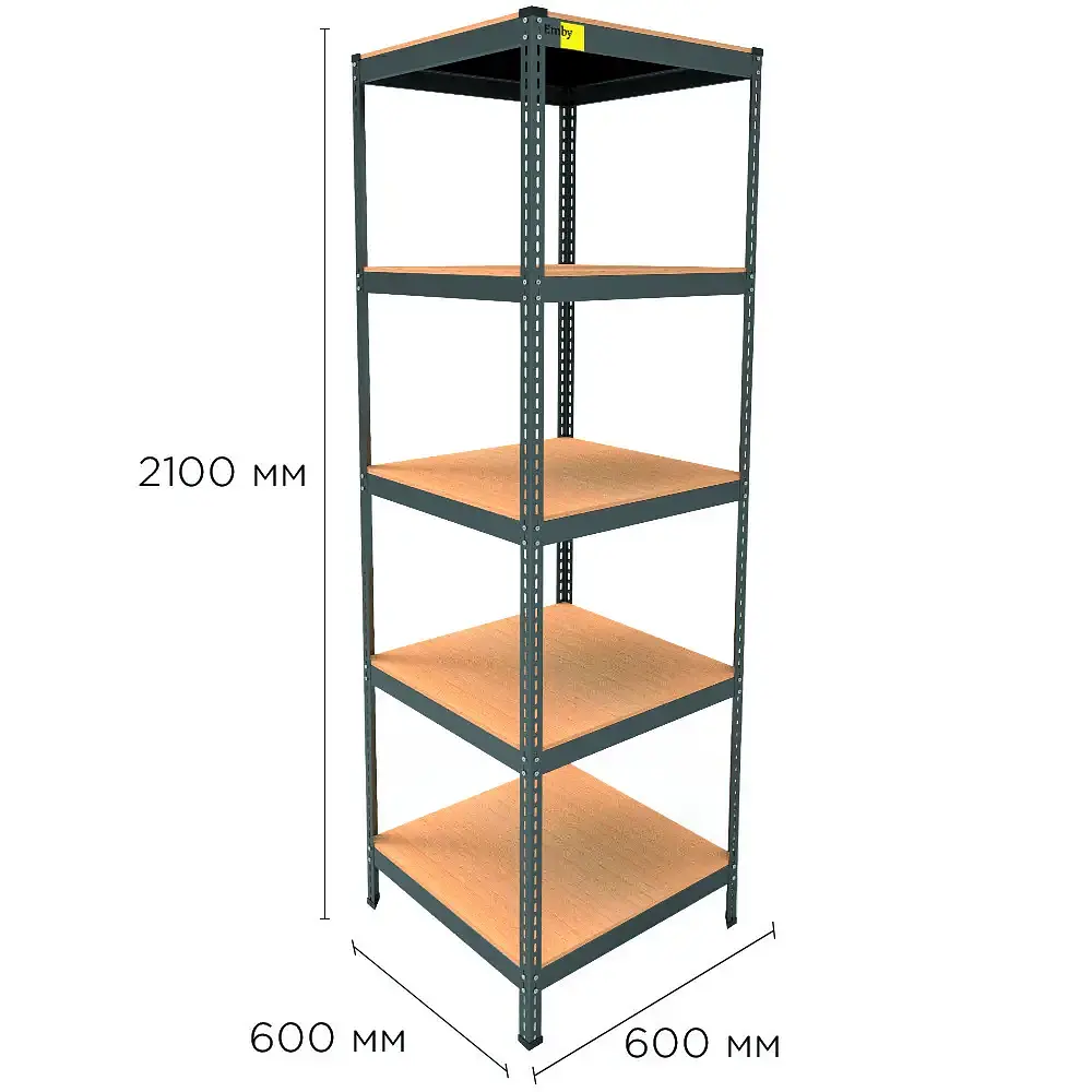Металлический стеллаж Emby Light Series (размер 2100х600x600мм) 5 полок ДСП до 100кг Черный - фото 2