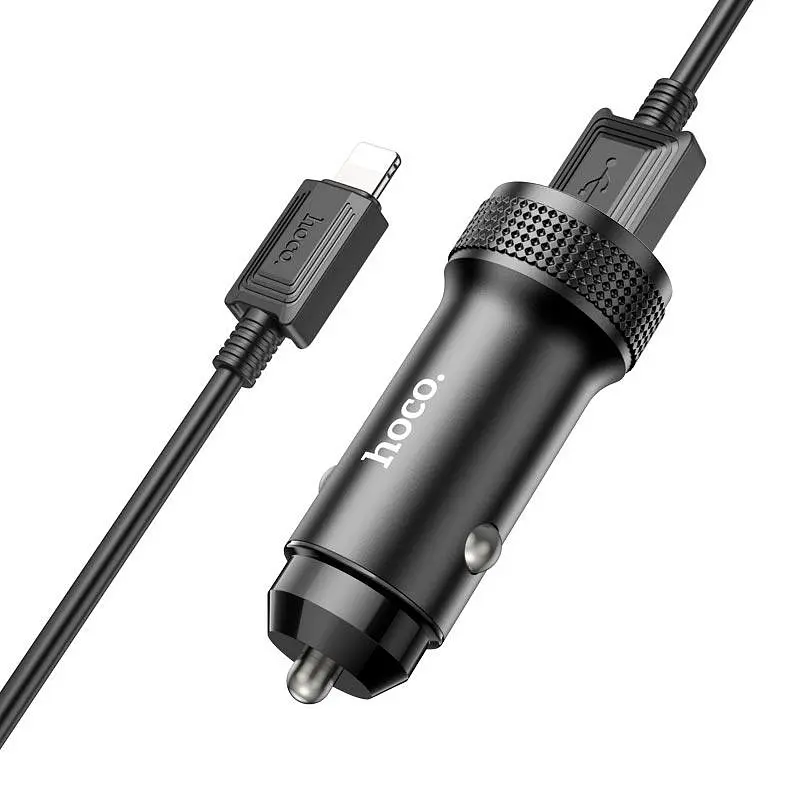 Адаптер автомобільний HOCO Lightning Cable Level dual port car charger Z49 комплект чорний - фото 5