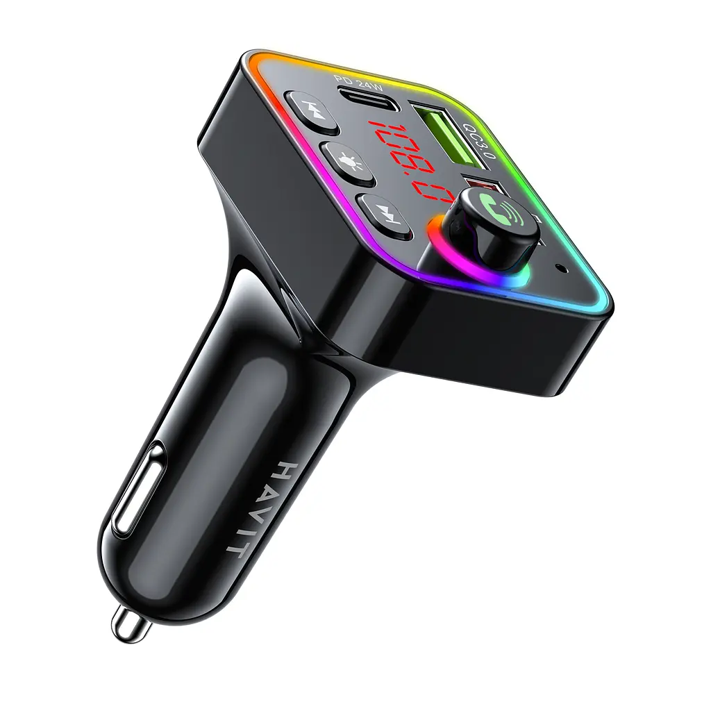 FM модулятор HAVIT HV-FM819BT USB-A+USB-C PD24W RGB Black HAVIT (28523-000) - фото 5
